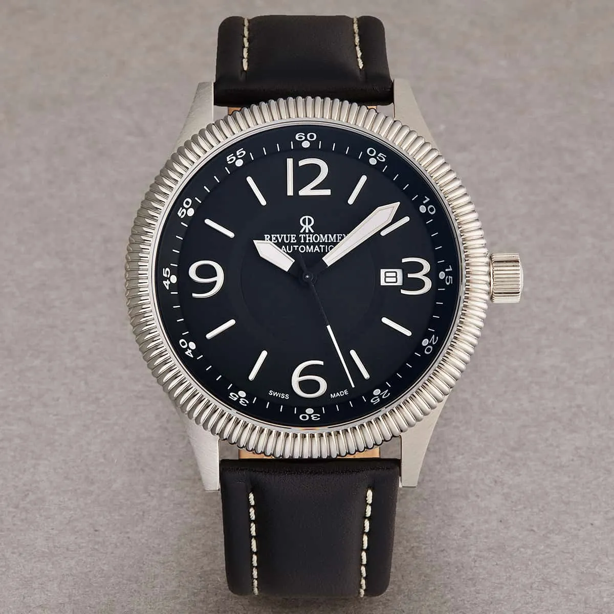 Revue Thommen Men's 17060.2527 'Pilot' Black Dial Black Leather Strap Automatic Watch