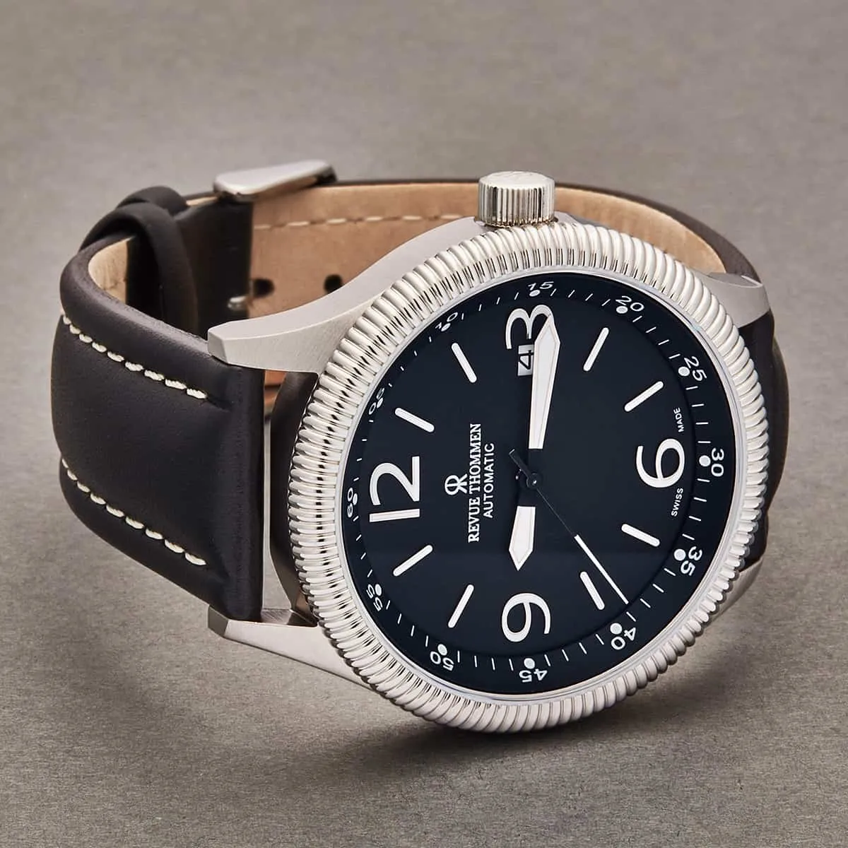 Revue Thommen Men's 17060.2527 'Pilot' Black Dial Black Leather Strap Automatic Watch