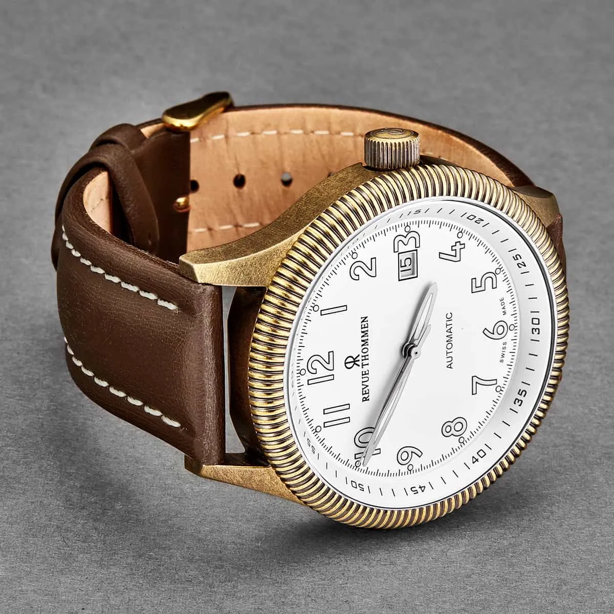 Revue Thommen Men's 17060.2583 'Airspeed Vintage' Silver Dial Brown Leather Strap Swiss Automatic Watch