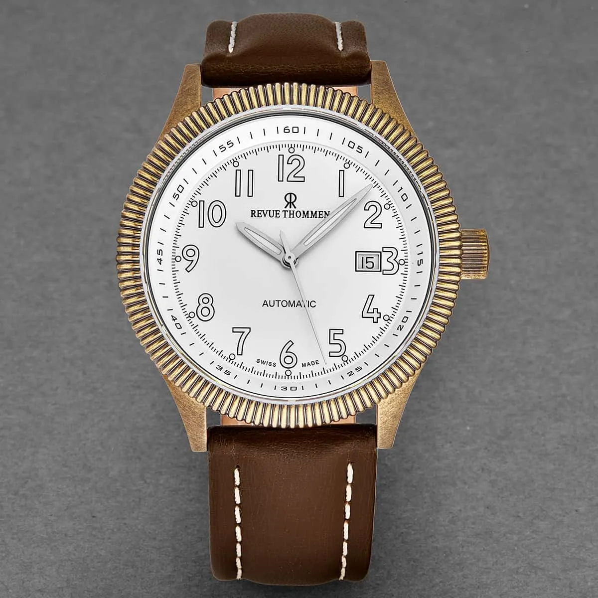 Revue Thommen Men's 17060.2583 'Airspeed Vintage' Silver Dial Brown Leather Strap Swiss Automatic Watch