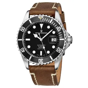 Revue Thommen Men's 17571.2537 'Diver' Black Dial Brown Suede Leather Strap Swiss Automatic Watch