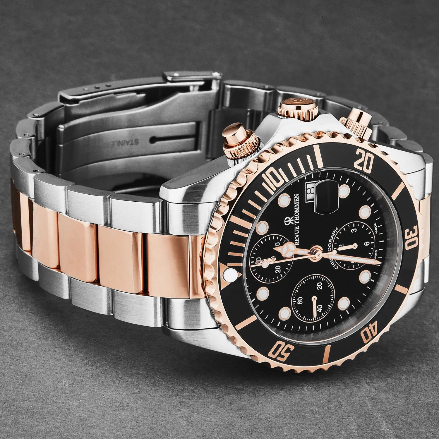 Revue Thommen Men's 17571.6157 'Diver' Black Dial Stainless Steel Chronograph Swiss Automatic Watch