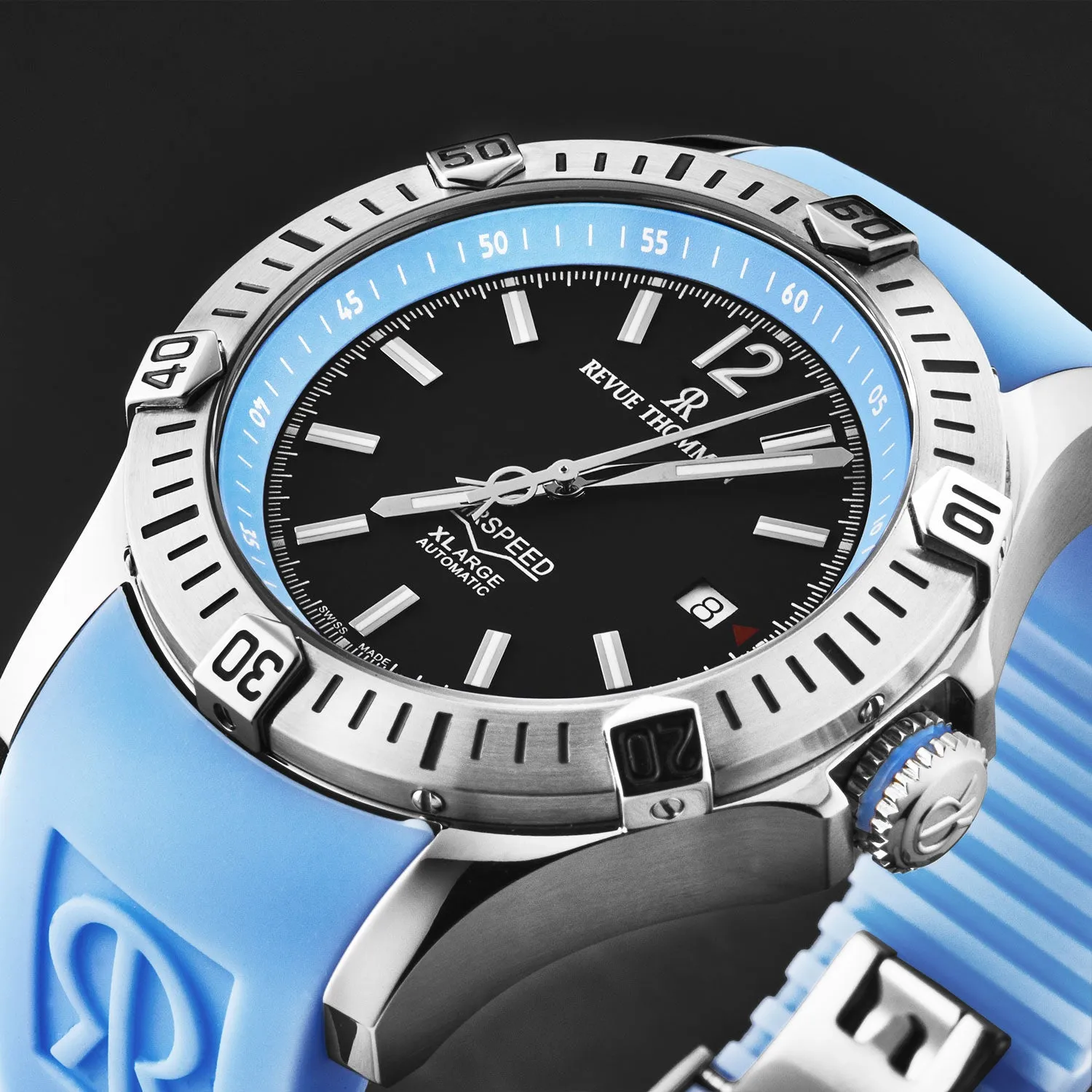 Revue Thommen Men's 'Air speed' Black Dial Blue Rubber Strap Automatic Watch 16070.4635