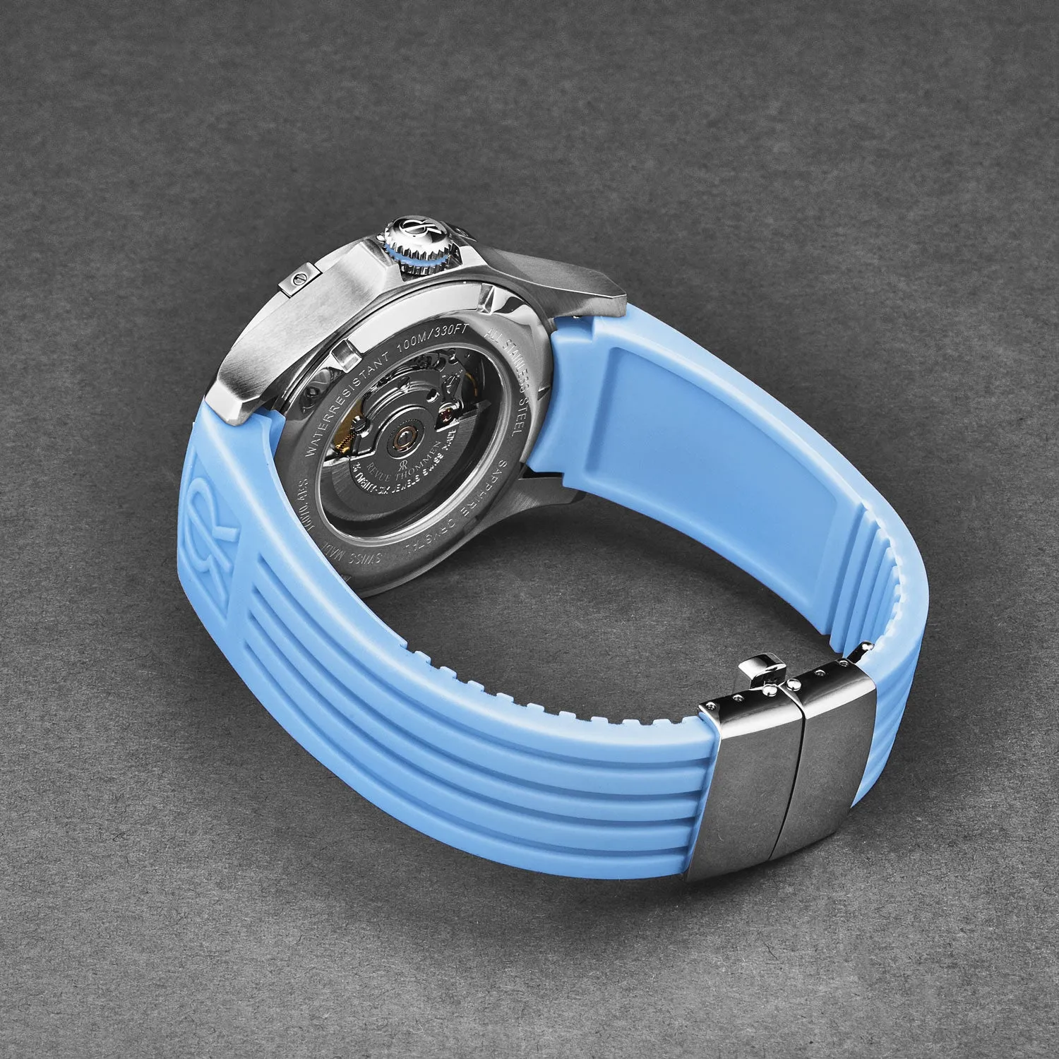 Revue Thommen Men's 'Air speed' Black Dial Blue Rubber Strap Automatic Watch 16070.4635