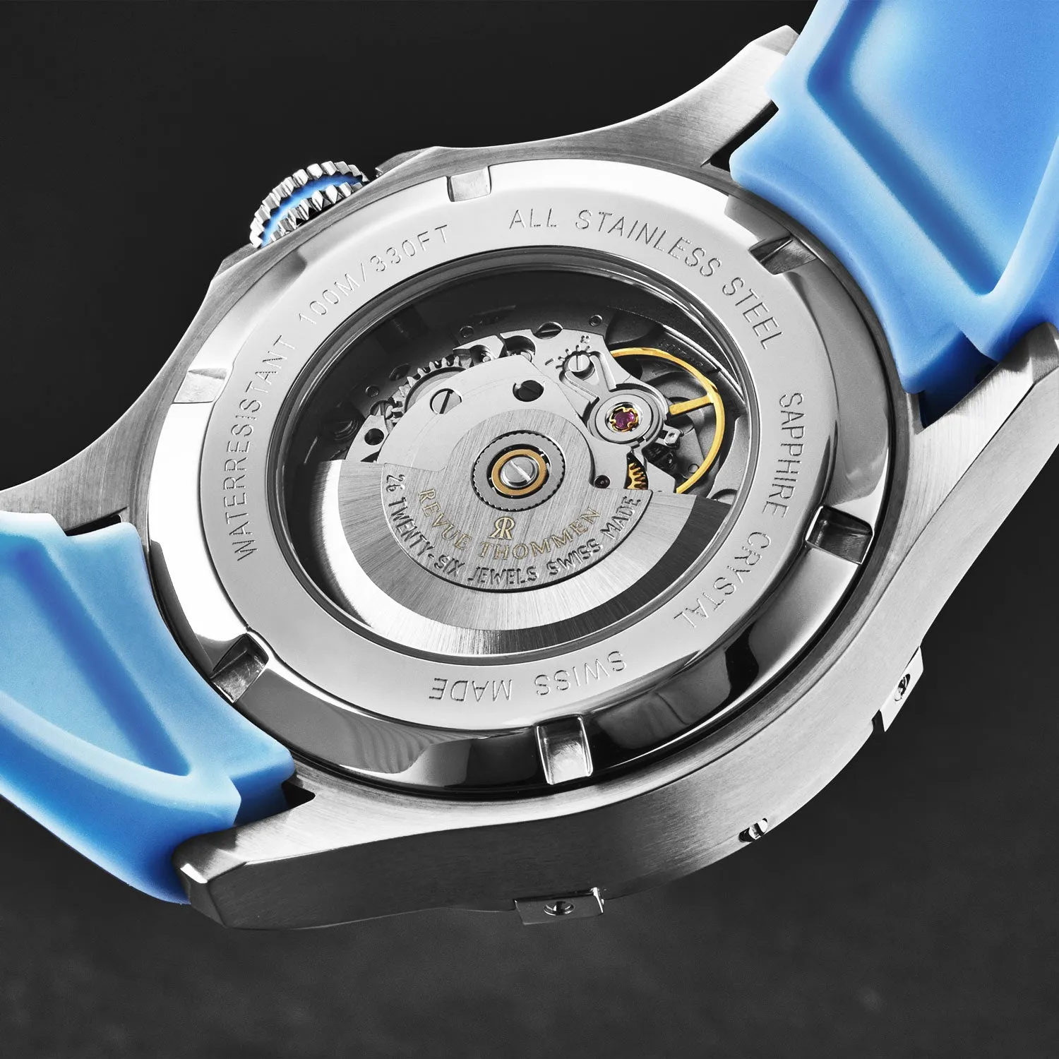 Revue Thommen Men's 'Air speed' Black Dial Blue Rubber Strap Automatic Watch 16070.4635