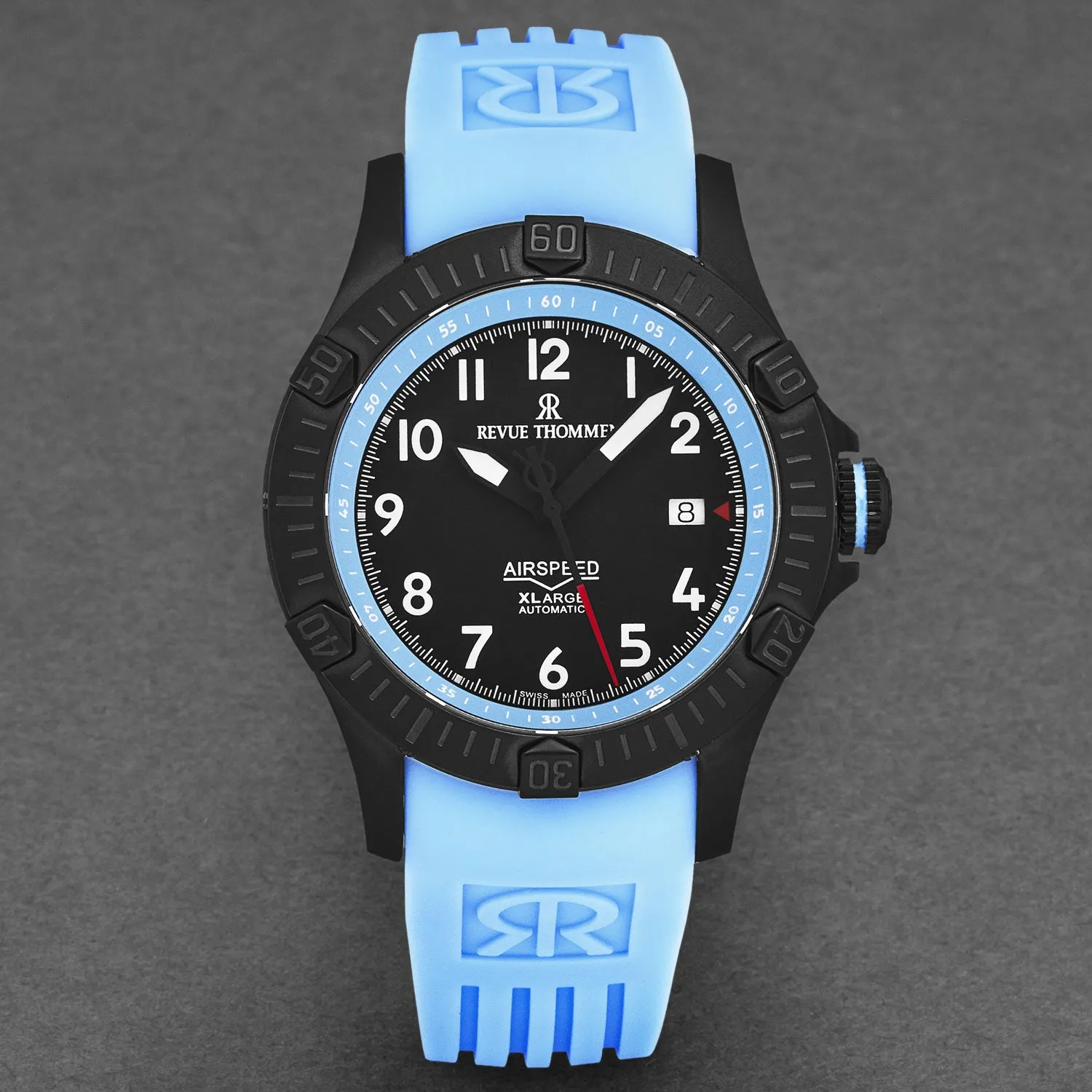 Revue Thommen Men's 'Air speed' Black Dial Blue Rubber Strap Automatic Watch 16070.4775