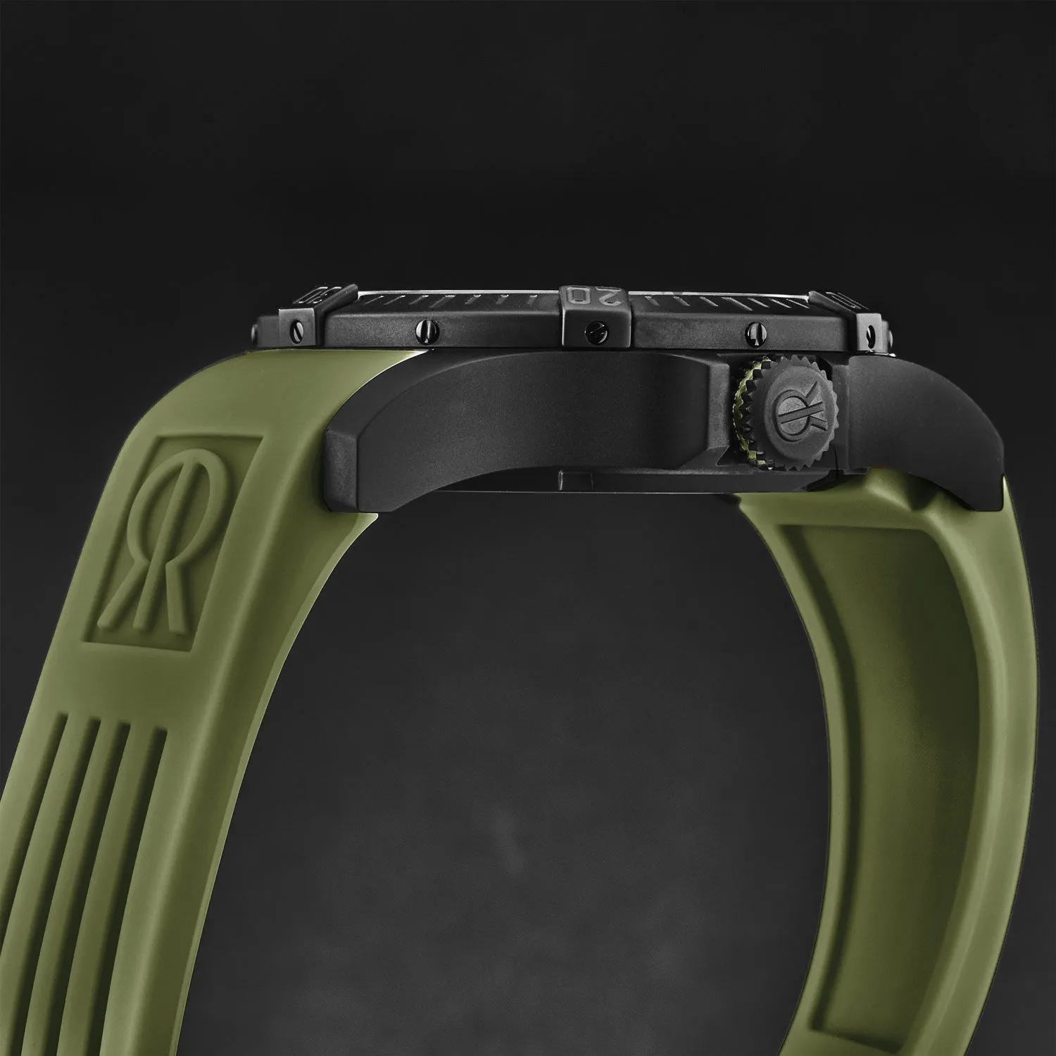 Revue Thommen Men's 'Air speed' Black Dial Green Rubber Strap Automatic Watch 16070.4774