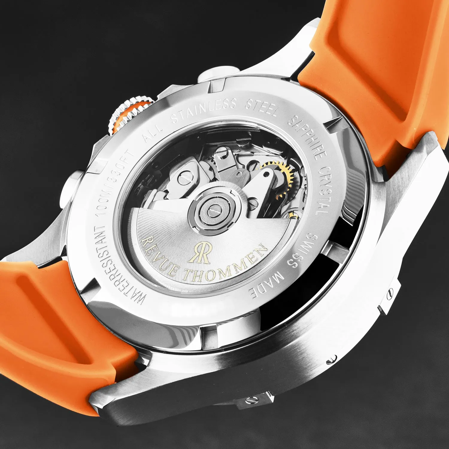 Revue Thommen Men's 'Air speed' Black Dial Orange Rubber Strap Automatic Watch 16071.6639