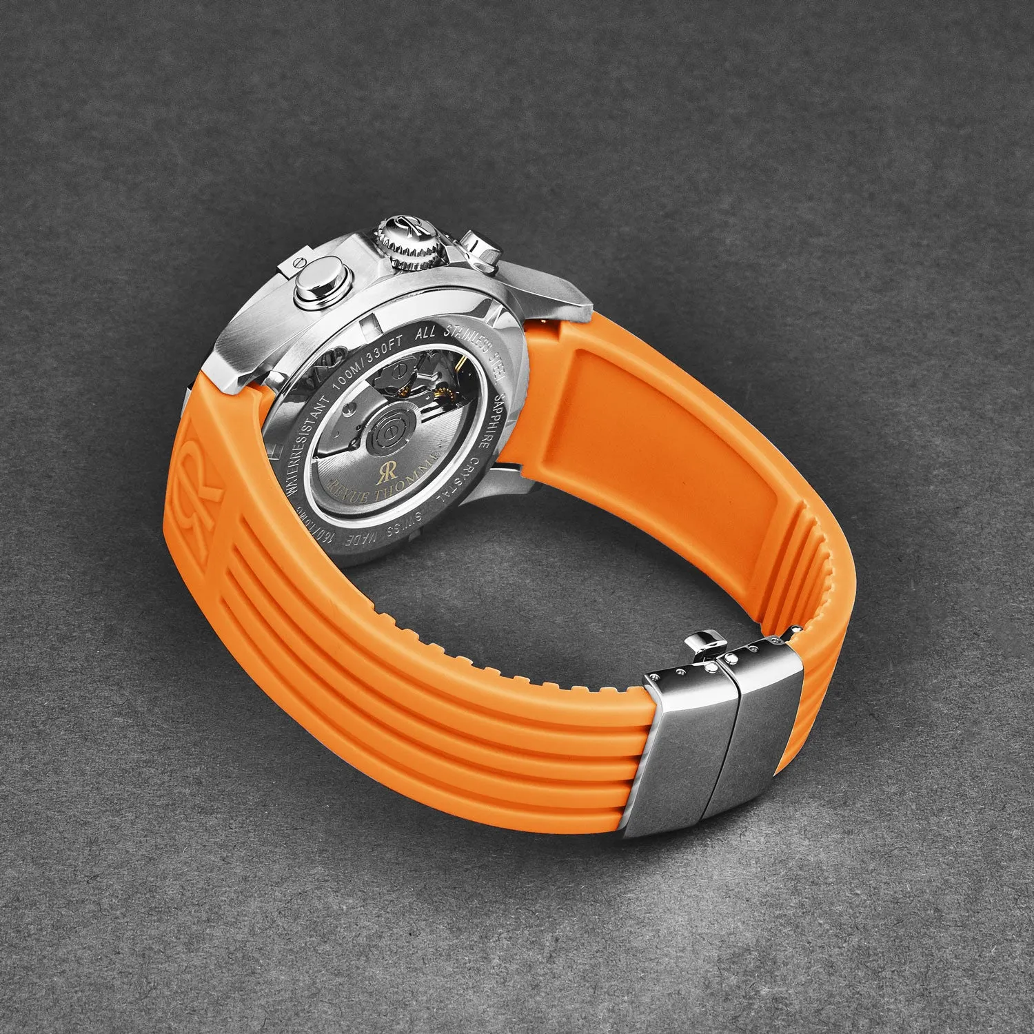 Revue Thommen Men's 'Air speed' Black Dial Orange Rubber Strap Automatic Watch 16071.6639
