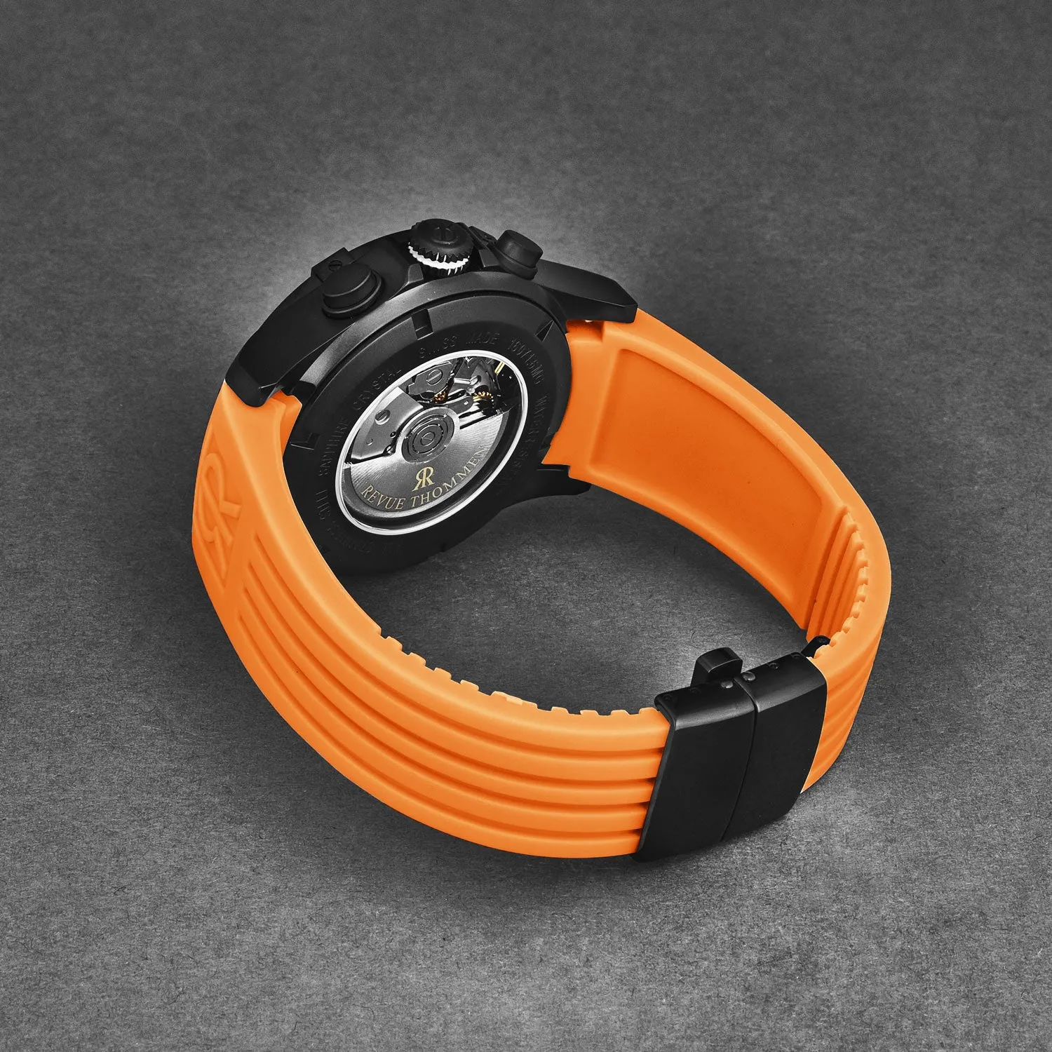 Revue Thommen Men's 'Air speed' Black Dial Orange Rubber Strap Automatic Watch 16071.6779