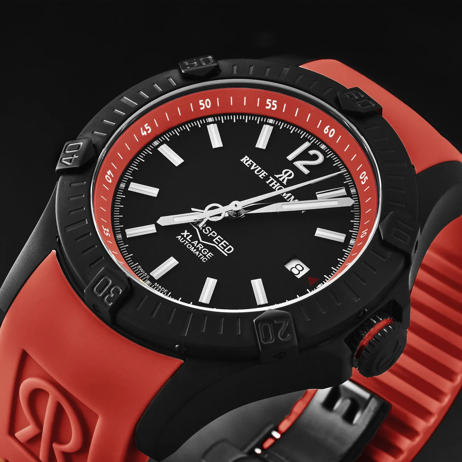 Revue Thommen Men's 'Air speed' Black Dial Red Rubber Strap Automatic Watch 16070.4676
