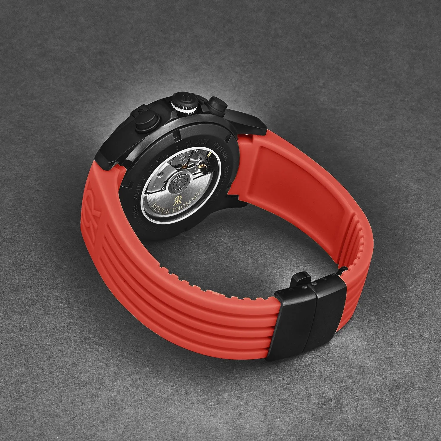 Revue Thommen Men's 'Air speed' Black Dial Red Rubber Strap Automatic Watch 16071.6776