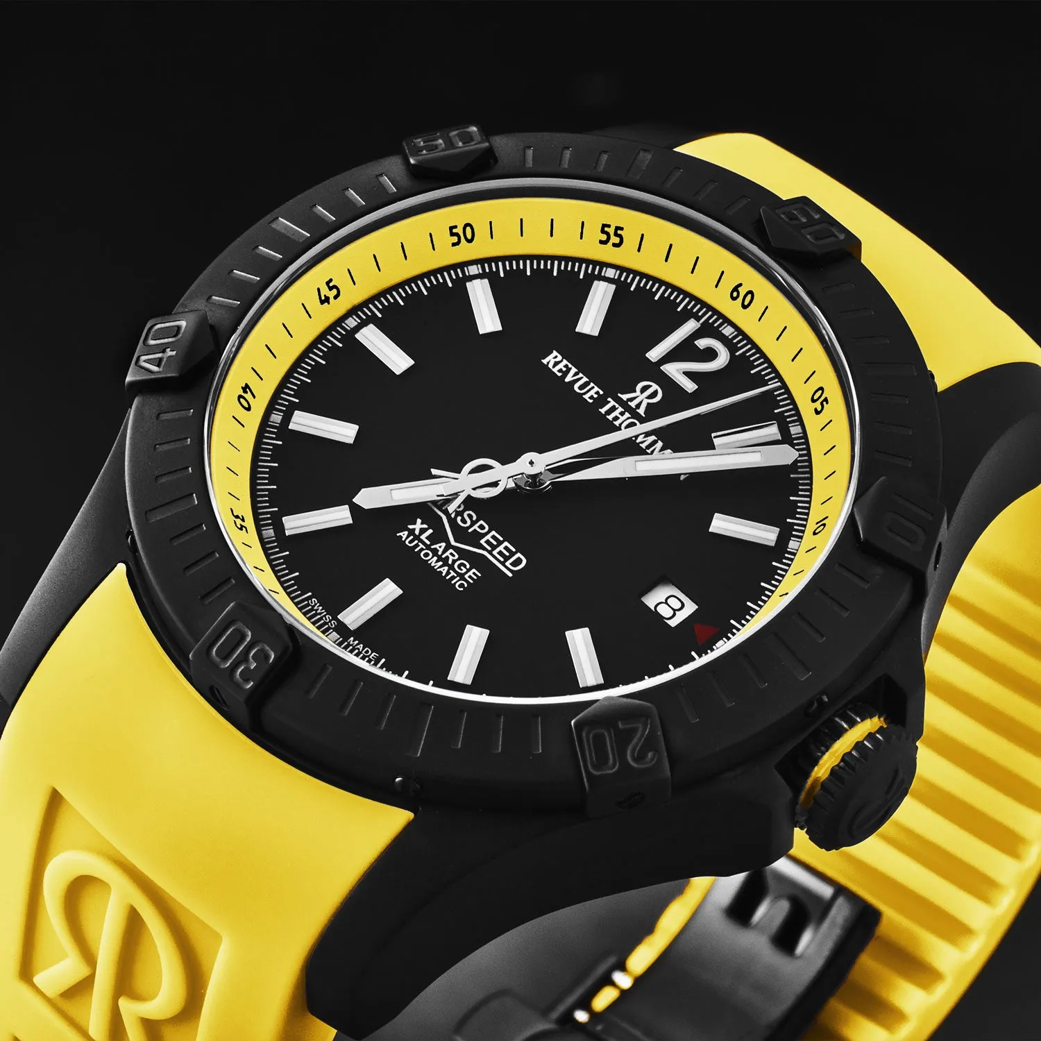 Revue Thommen Men's 'Air speed' Black Dial Yellow Rubber Strap Automatic Watch 16070.4678