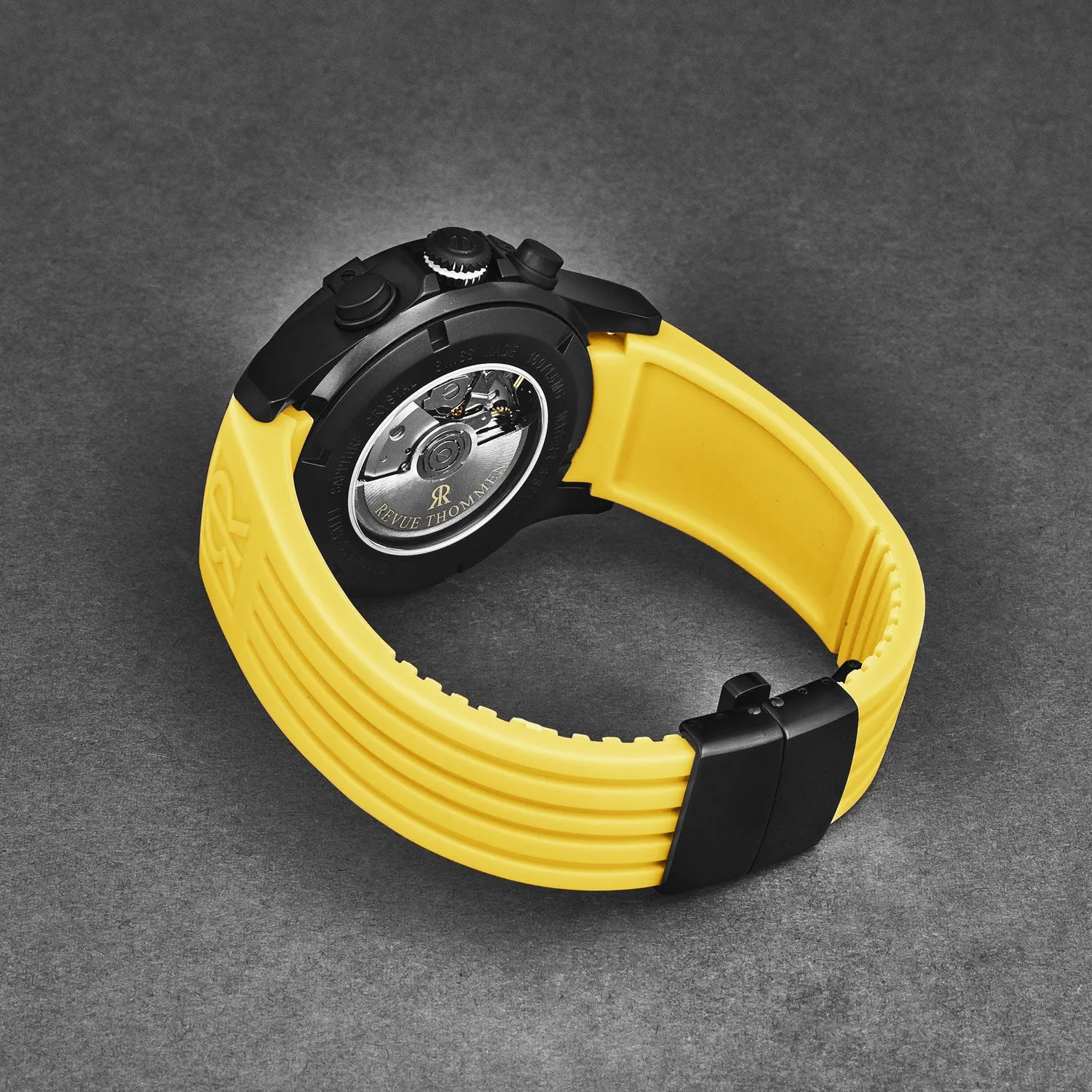 Revue Thommen Men's 'Air speed' Black Dial Yellow Rubber Strap Automatic Watch 16071.6678