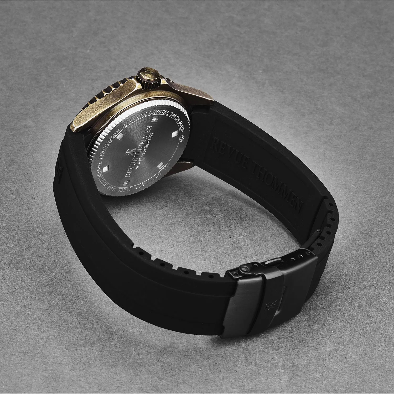 Revue Thommen Men's 'Diver' Black Dial Black Rubber Gunmetal Automatic Watch 17571.2887