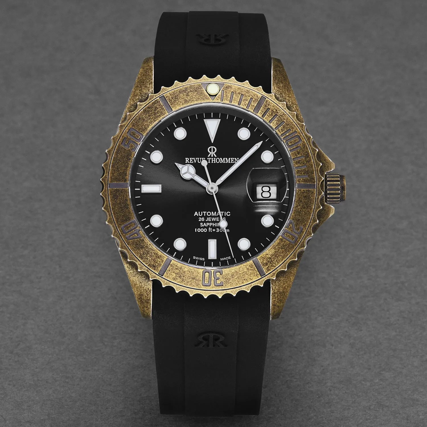 Revue Thommen Men's 'Diver' Black Dial Black Rubber Gunmetal Automatic Watch 17571.2887