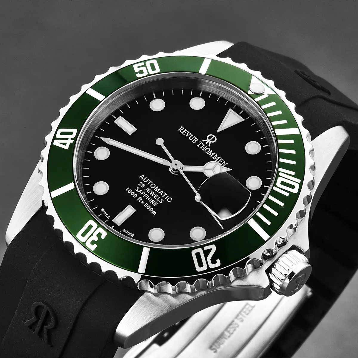 Revue Thommen Men's 'Diver' Black Dial Rubber Strap Swiss Automatic Watch  17571.2834