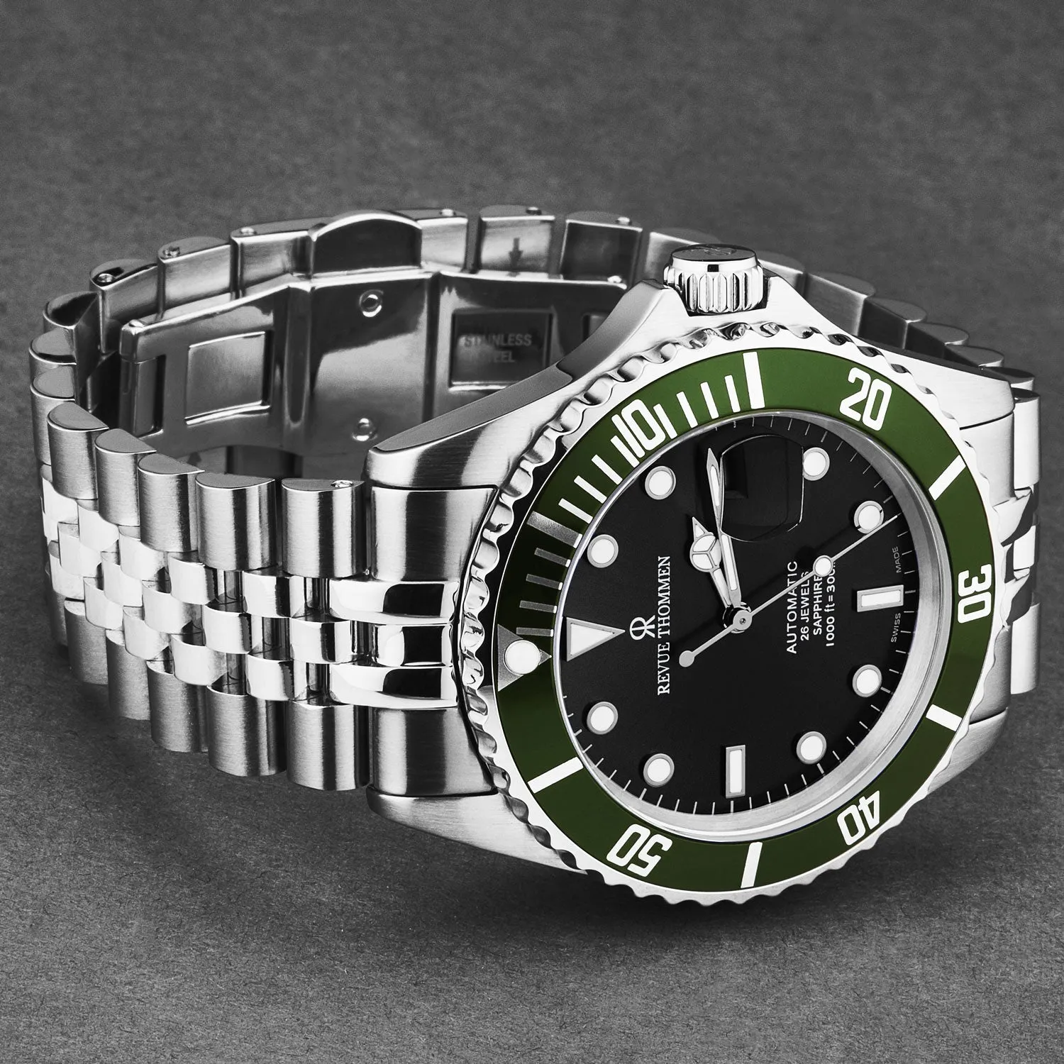 Revue Thommen Men's 'Diver' Black Dial Stainless Steel Bracelet Automatic Watch 17571.2234