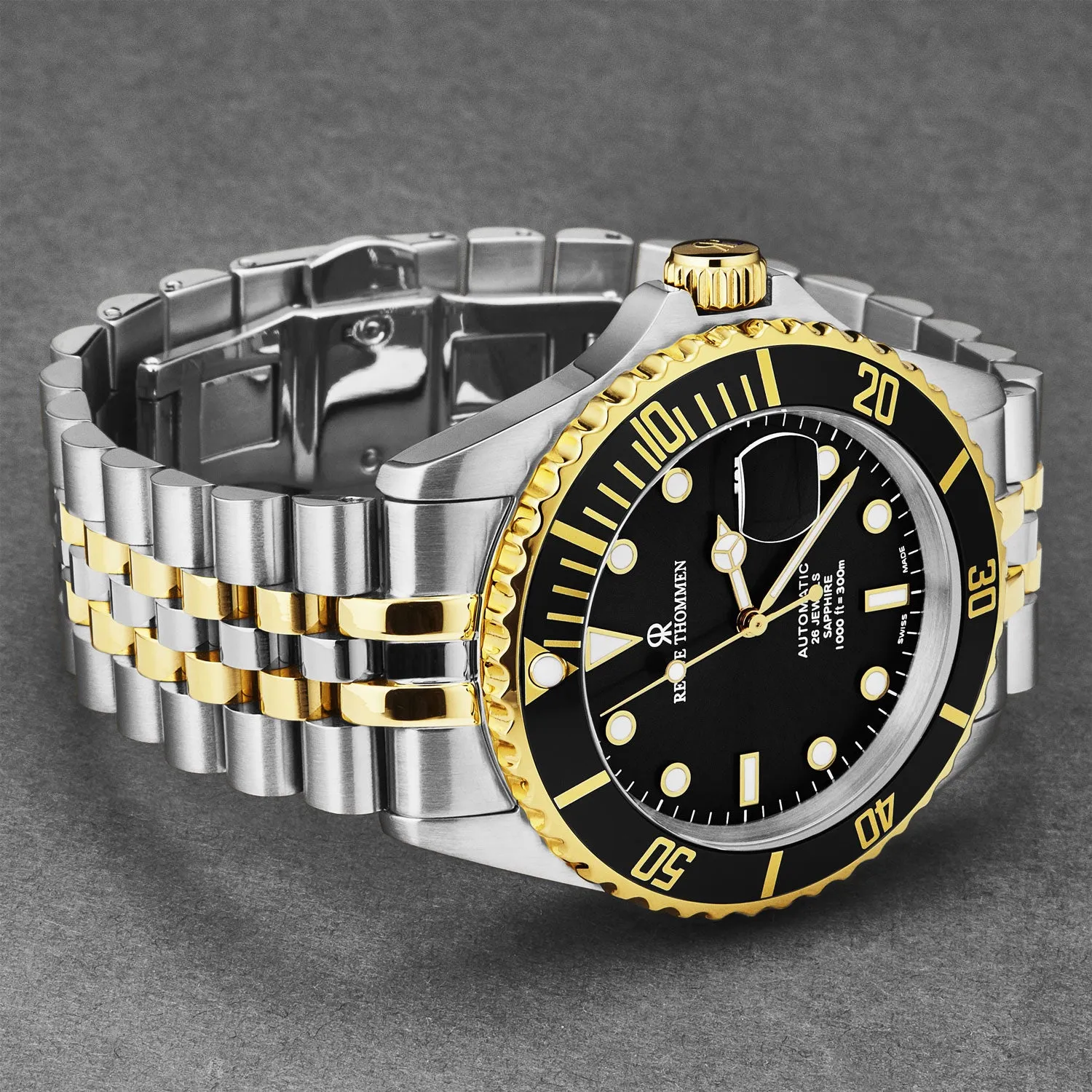 Revue Thommen Men's 'Diver' Black Dial Two Tone Stainless Steel Bracelet Automatic Watch 17571.2247