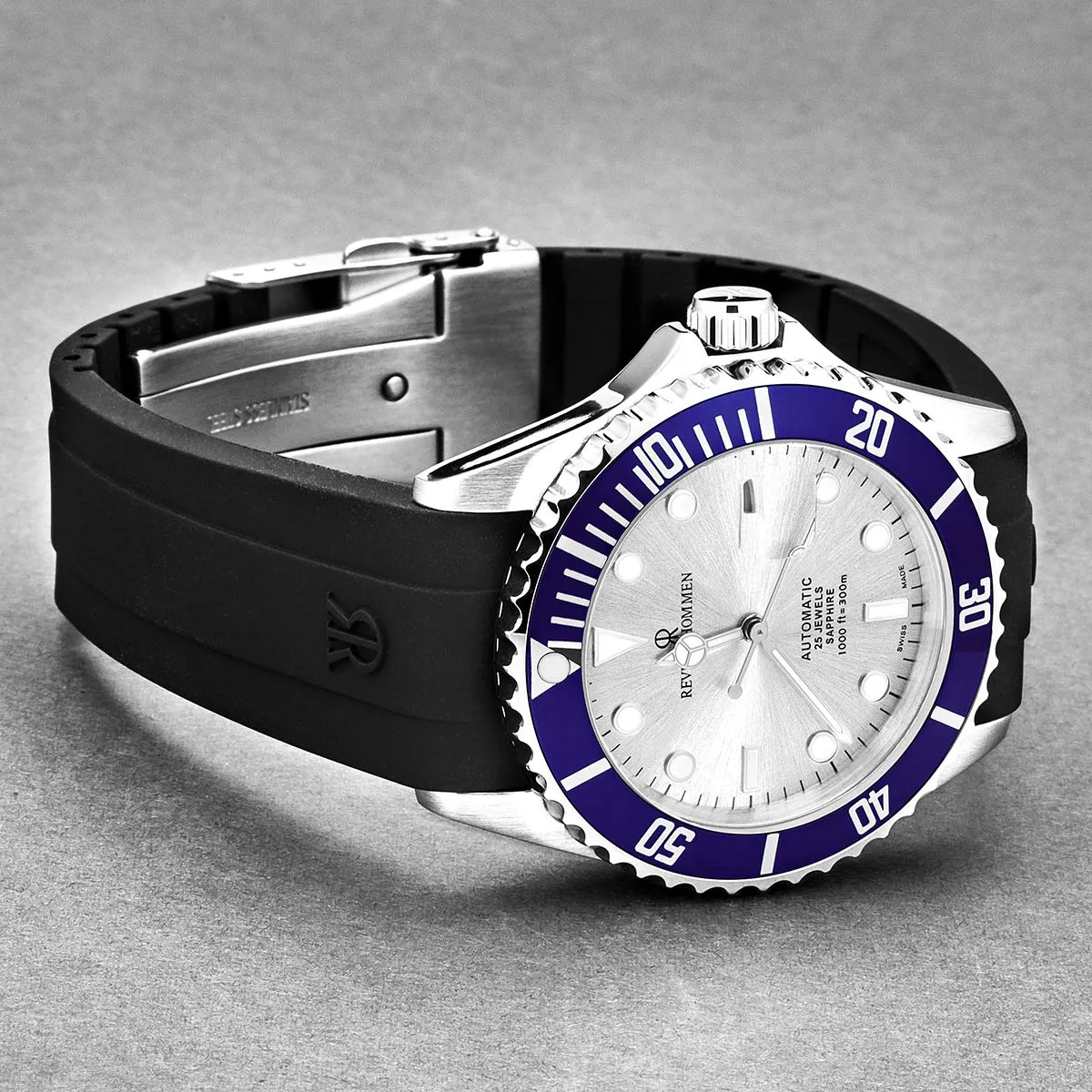 Revue Thommen Men's 'Diver' Silver Dial Rubber Strap Swiss Automatic Watch  17571.2825