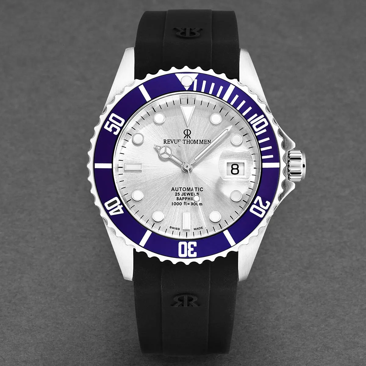 Revue Thommen Men's 'Diver' Silver Dial Rubber Strap Swiss Automatic Watch  17571.2825