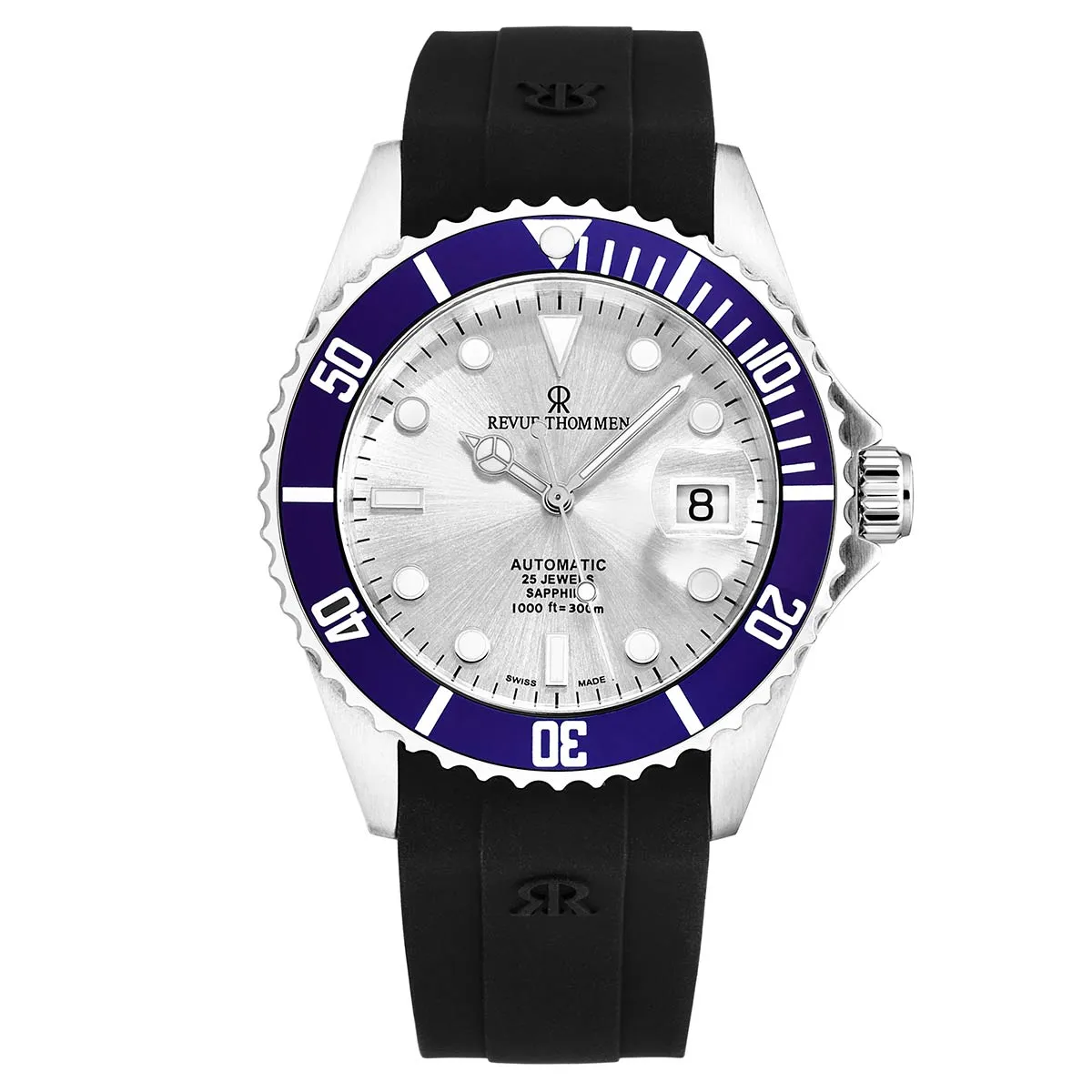 Revue Thommen Men's 'Diver' Silver Dial Rubber Strap Swiss Automatic Watch  17571.2825