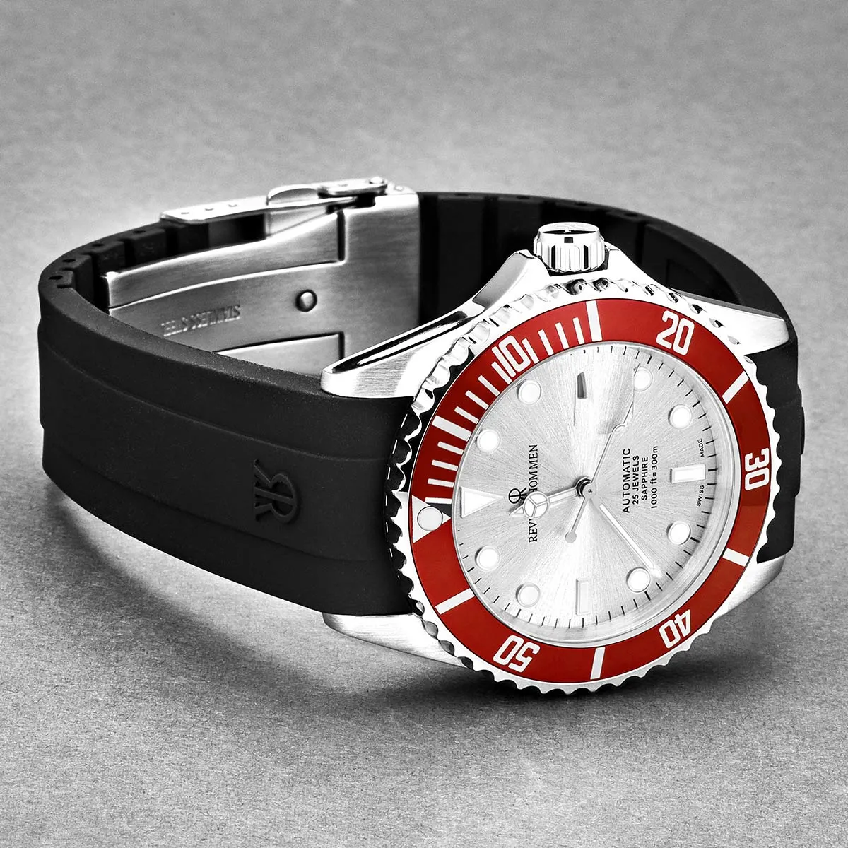 Revue Thommen Men's 'Diver' Silver Dial Rubber Strap Swiss Automatic Watch  17571.2826
