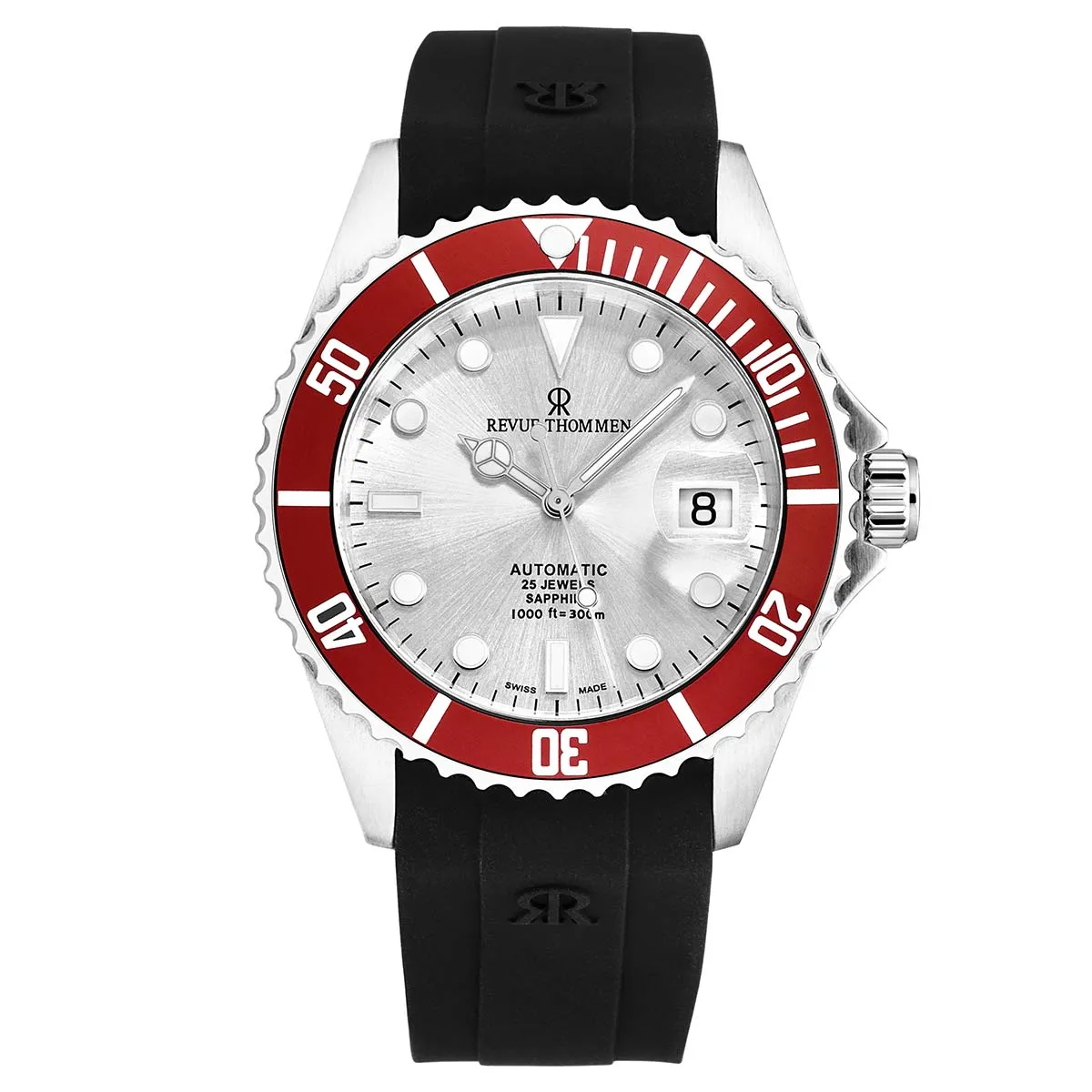 Revue Thommen Men's 'Diver' Silver Dial Rubber Strap Swiss Automatic Watch  17571.2826