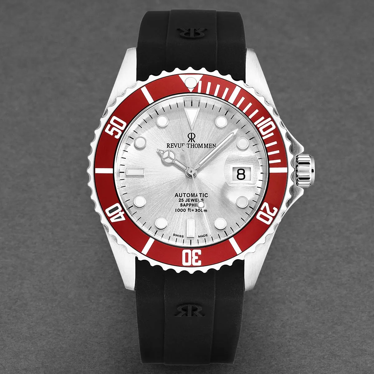 Revue Thommen Men's 'Diver' Silver Dial Rubber Strap Swiss Automatic Watch  17571.2826