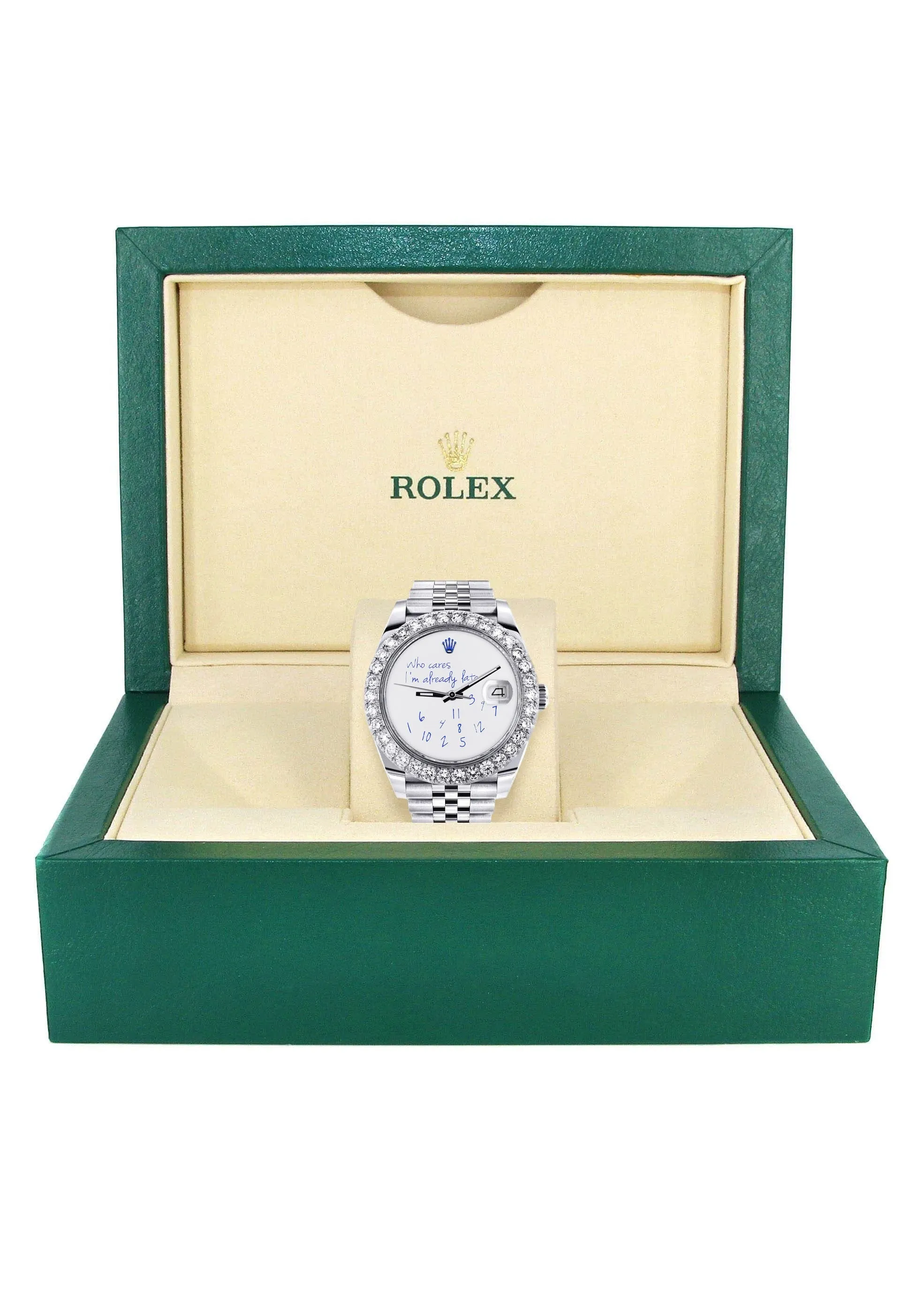 RLX Date just II Watch | 41 MM | "Who Cares I'm Already Late" Custom Dial | Jubilee Band