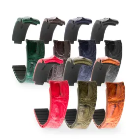 Rolex – Bracelet montre cuir R Strap – Alligator corné (noir, marron, bleu, gris, rouge, vert...)