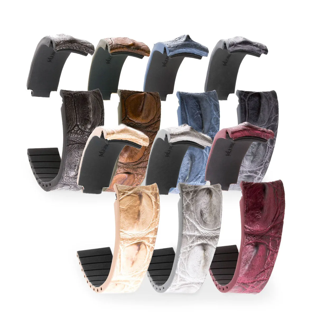 Rolex – Bracelet montre cuir R Strap – Alligator corné (noir, marron, bleu, gris, rouge, vert...)