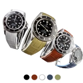 Rolex – Bracelet-montre cuir R Strap – Alligator couture blanche (noir, marron, bleu, blanc, kaki clair)