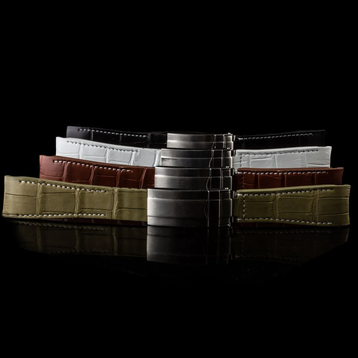 Rolex – Bracelet-montre cuir R Strap – Alligator couture blanche (noir, marron, bleu, blanc, kaki clair)