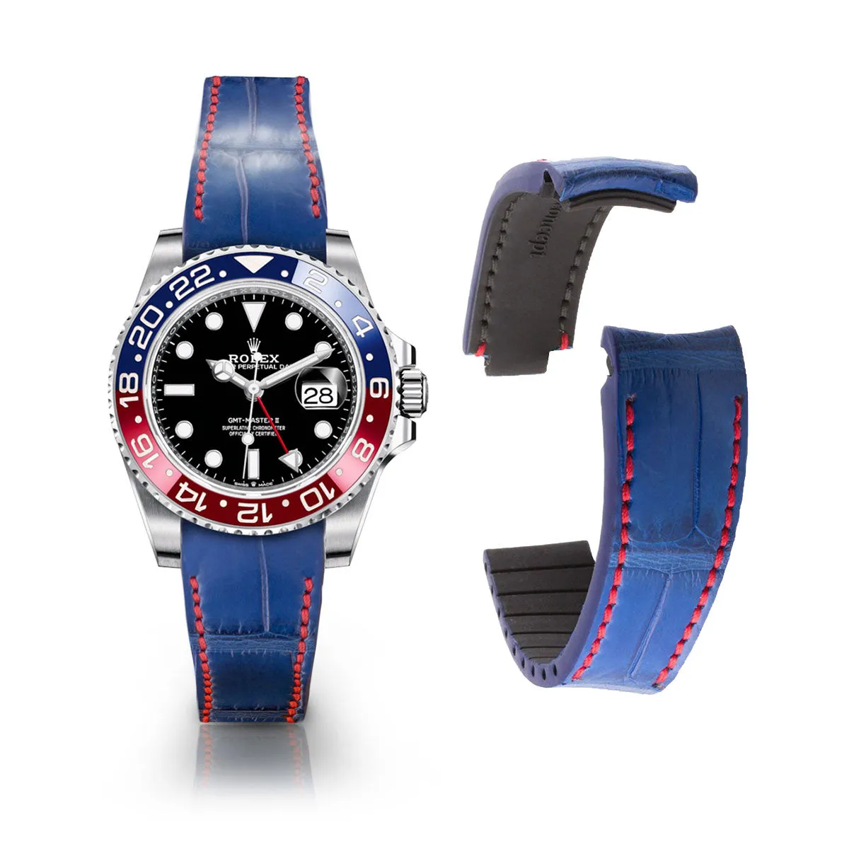 Rolex – Bracelet-montre cuir R Strap "Special Editions" – Alligator noir, marron, bleu, rouge...