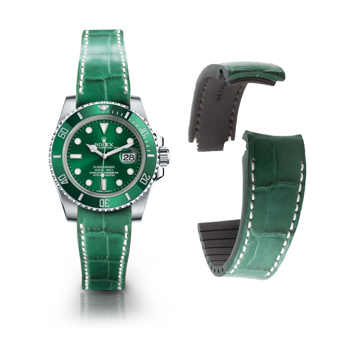 Rolex – Bracelet-montre cuir R Strap "Special Editions" – Alligator noir, marron, bleu, rouge...