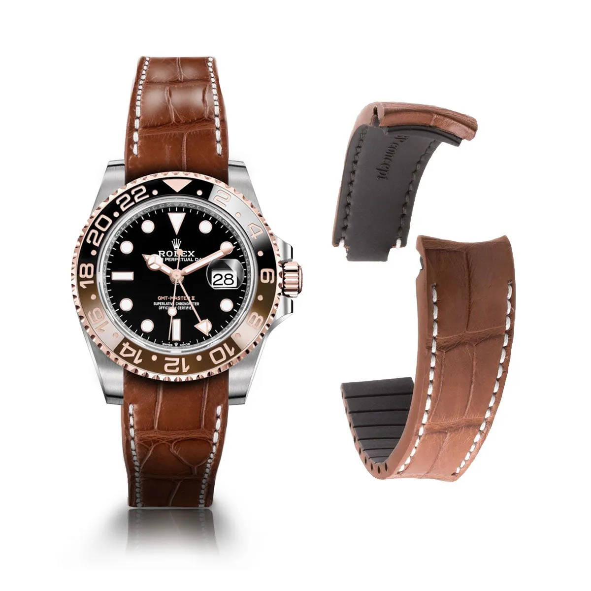 Rolex – Bracelet-montre cuir R Strap "Special Editions" – Alligator noir, marron, bleu, rouge...