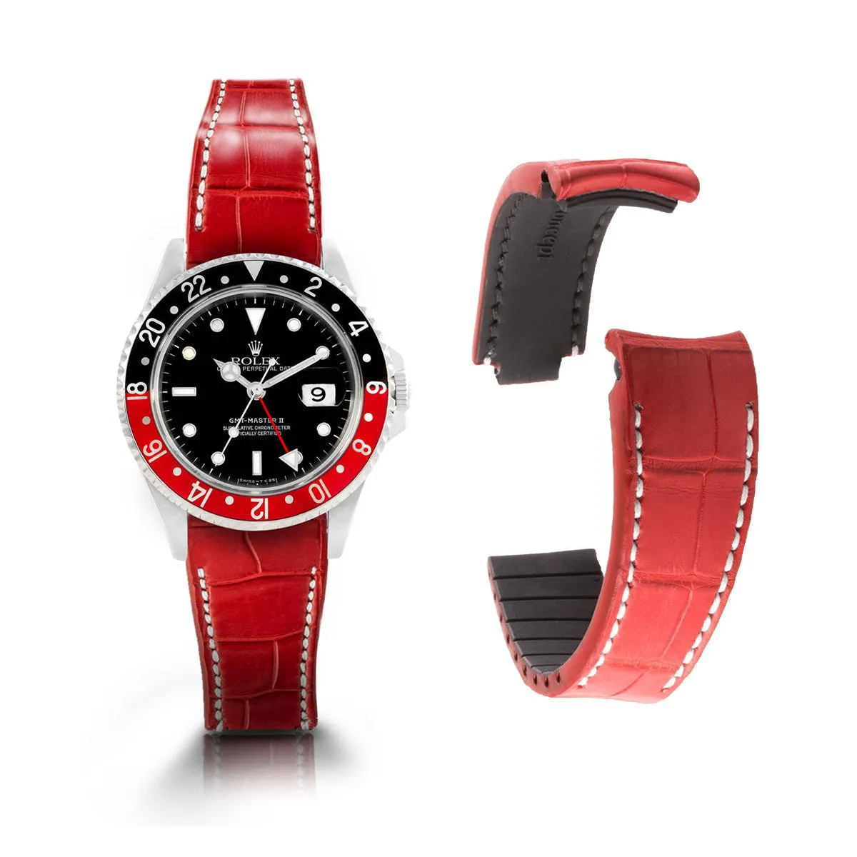 Rolex – Bracelet-montre cuir R Strap "Special Editions" – Alligator noir, marron, bleu, rouge...