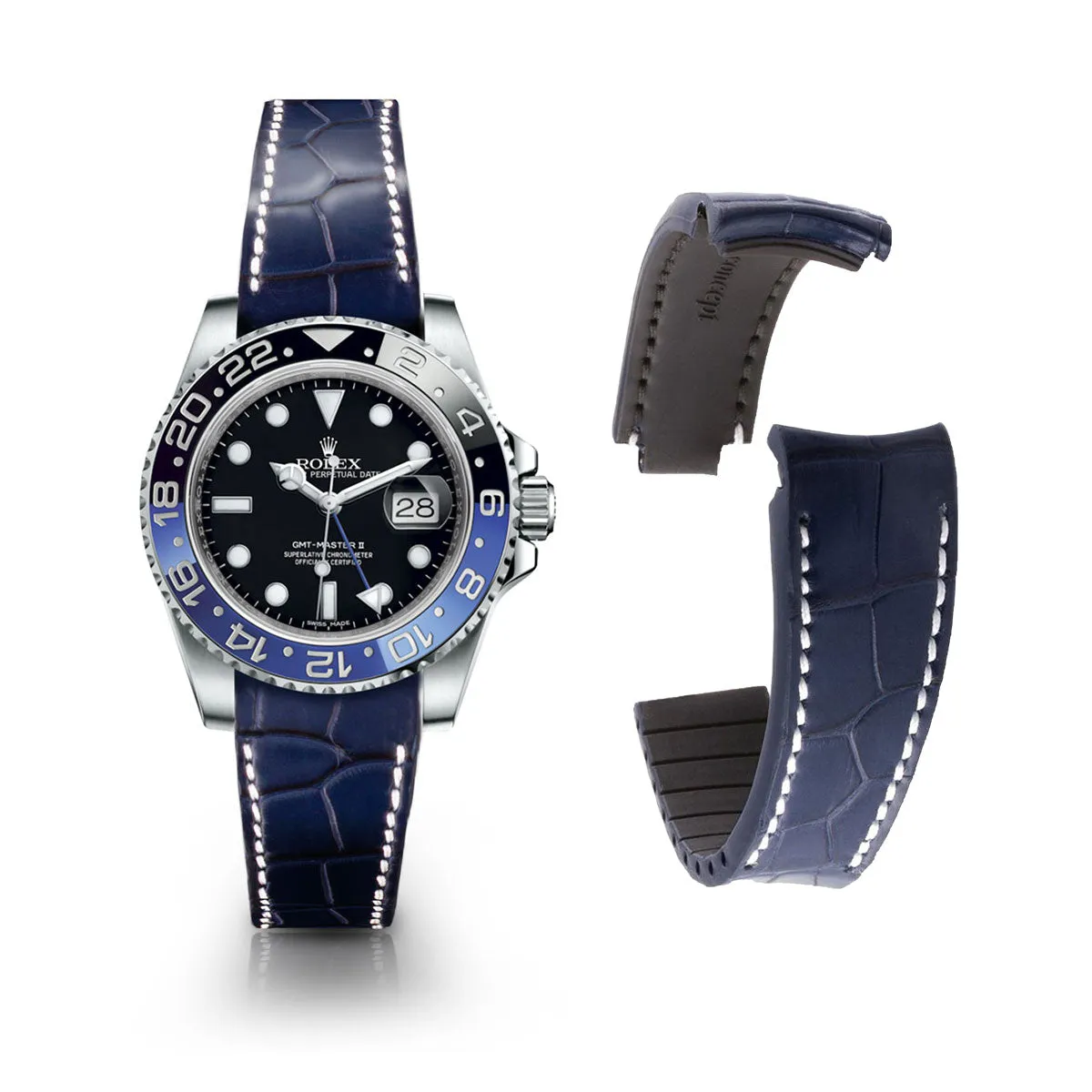 Rolex – Bracelet-montre cuir R Strap "Special Editions" – Alligator noir, marron, bleu, rouge...