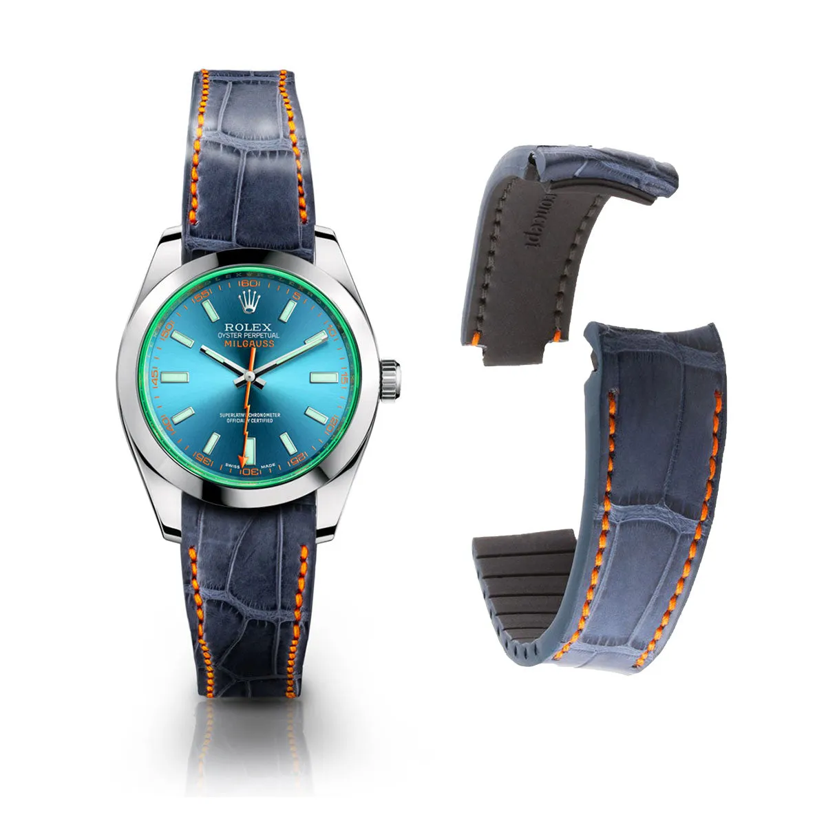Rolex – Bracelet-montre cuir R Strap "Special Editions" – Alligator noir, marron, bleu, rouge...
