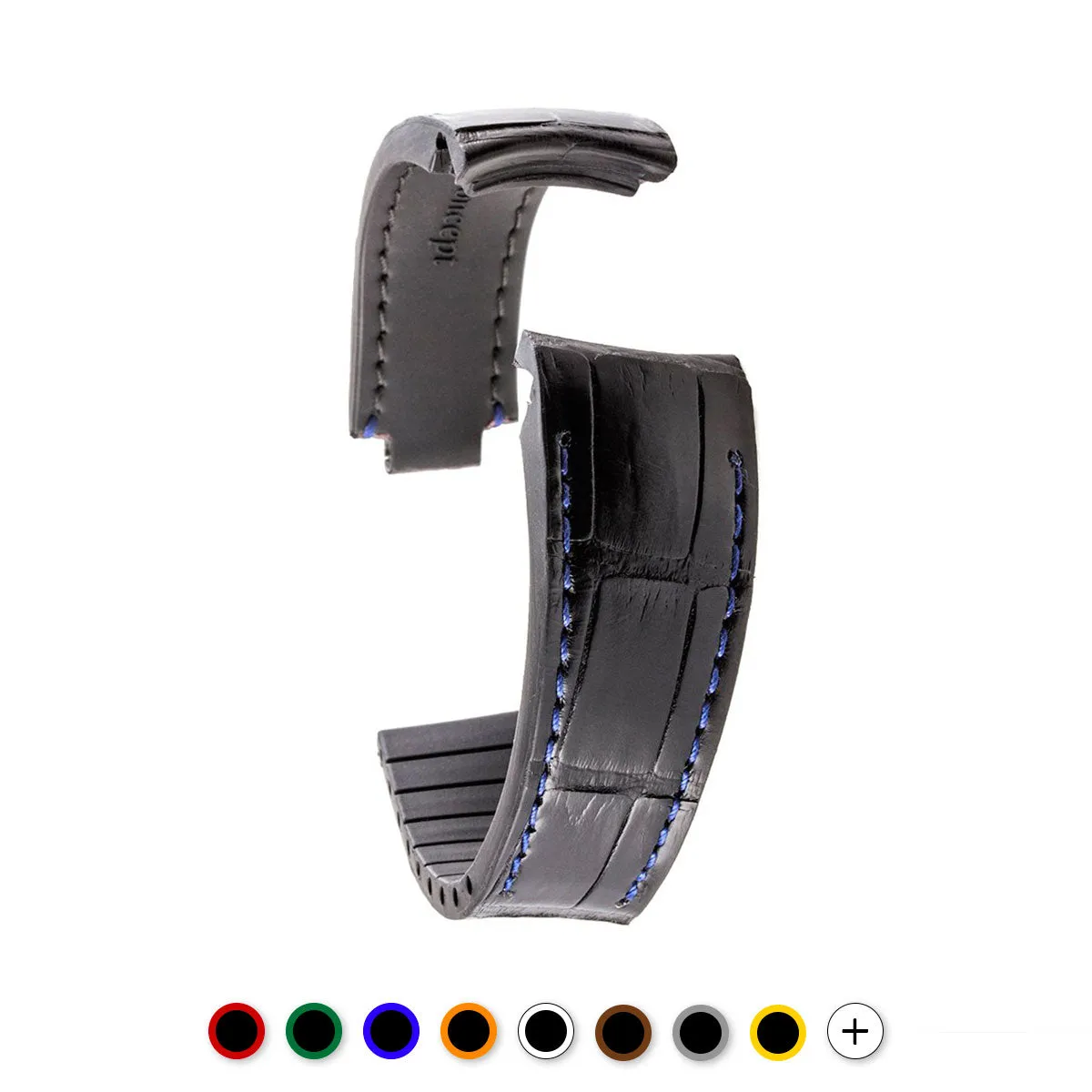 Rolex – Bracelet pour montre cuir R Strap  – Alligator noir contrasté (bleu, marron, gris, vert...)