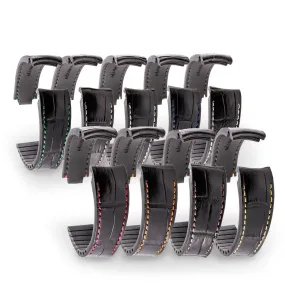 Rolex – Bracelet pour montre cuir R Strap  – Alligator noir contrasté (bleu, marron, gris, vert...)