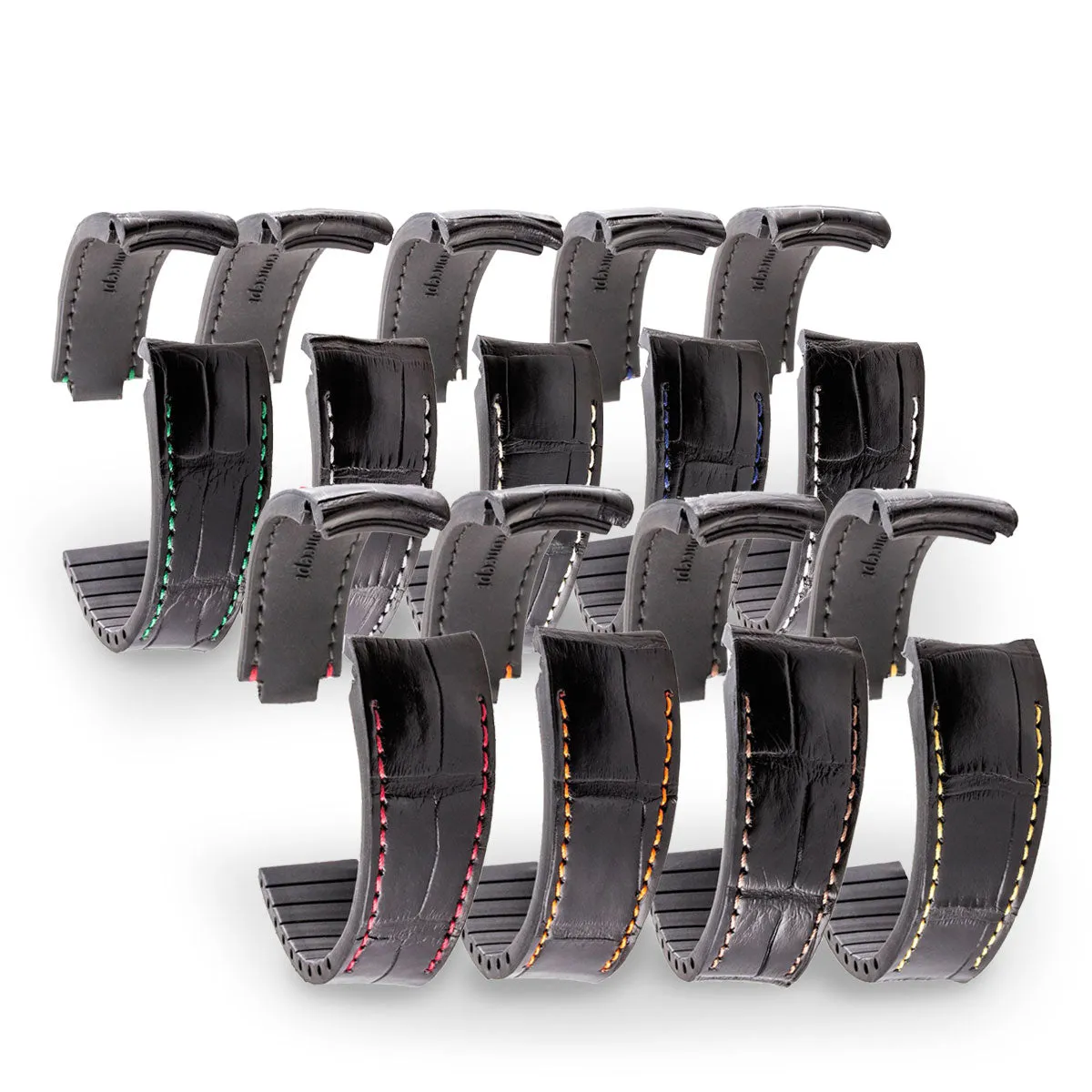 Rolex – Bracelet pour montre cuir R Strap  – Alligator noir contrasté (bleu, marron, gris, vert...)