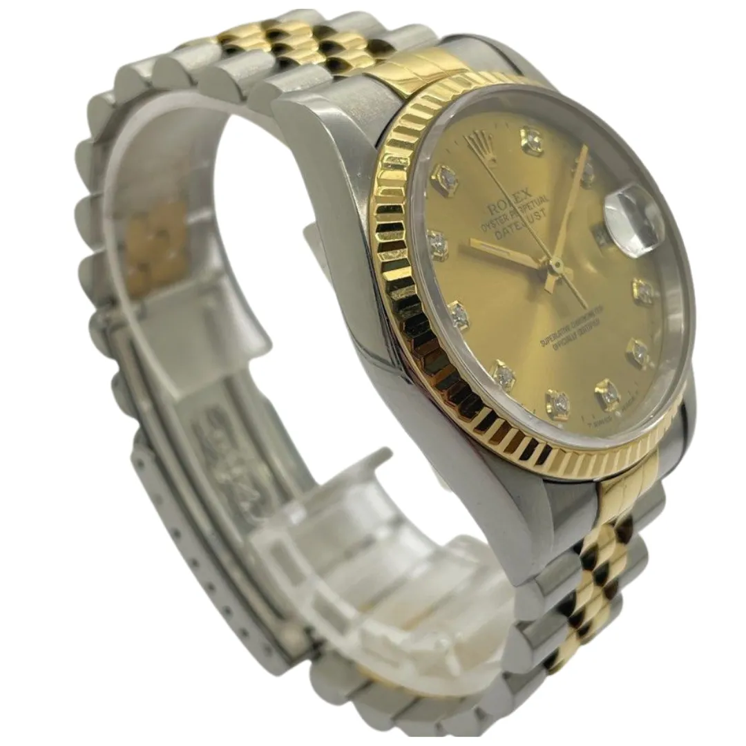 Rolex Datejust 16233 36mm Automatic Half Gold Big Diamond Gold Dial Watch