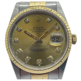 Rolex Datejust 16233 36mm Automatic Half Gold Big Diamond Gold Dial Watch