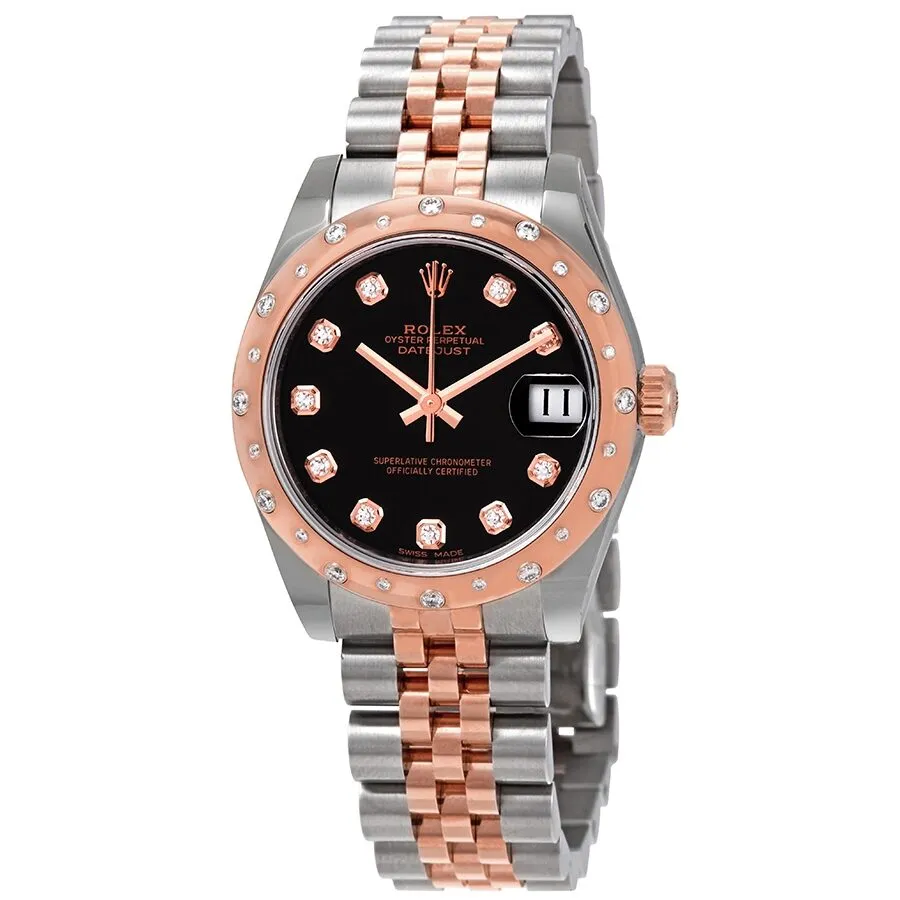 Rolex Datejust 31 Black Diamond Dial Ladies Steel and 18kt Everose Gold Jubilee Watch 178341BKDJ
