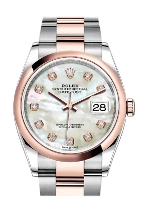 Rolex Datejust 36 Mother of Pearl Diamond Dial Men's Steel and 18K Everose Gold Oyster Watch 126201MDO