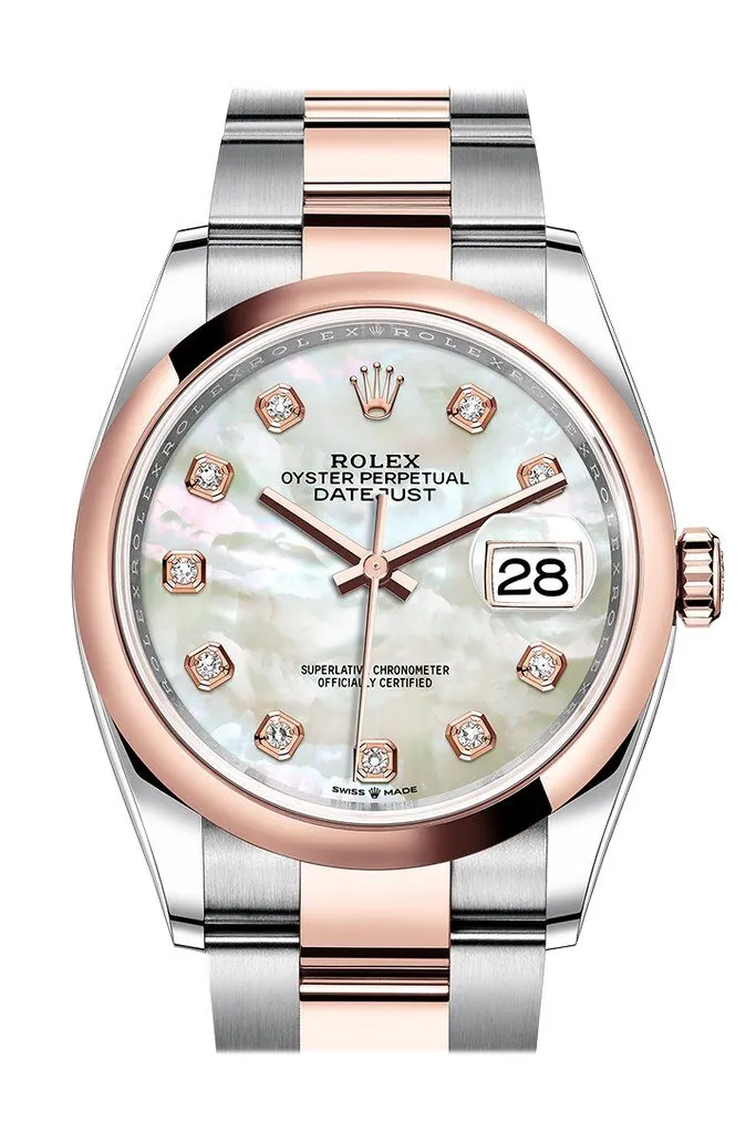 Rolex Datejust 36 Mother of Pearl Diamond Dial Men's Steel and 18K Everose Gold Oyster Watch 126201MDO