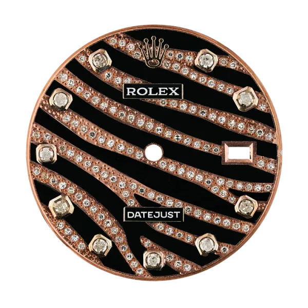 Rolex DateJust 36mm Rose Gold Zebra Design Diamond Set Custom Dial