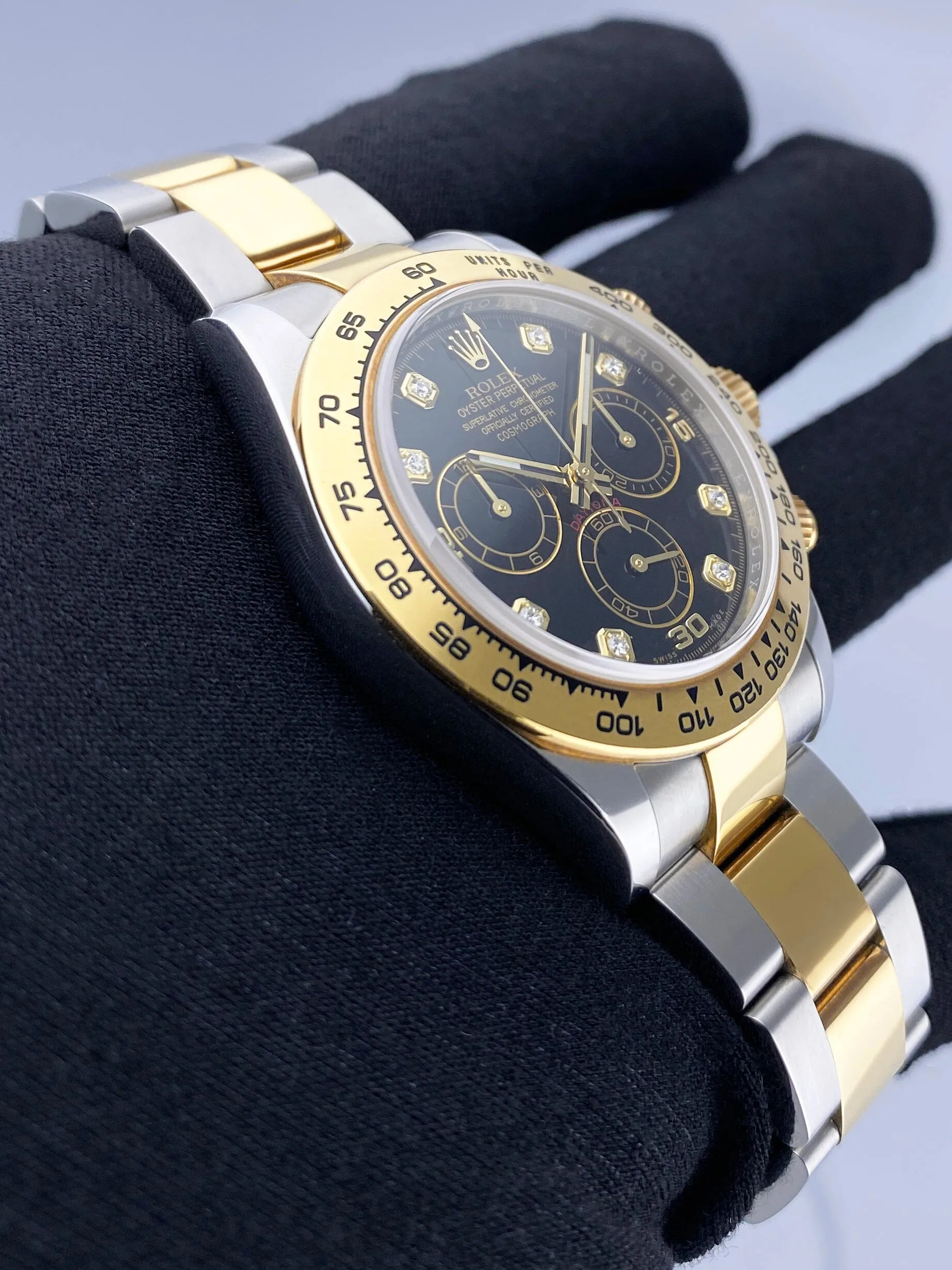 Rolex Daytona 116503 Diamond Black Dial Mens Watch Box Papers